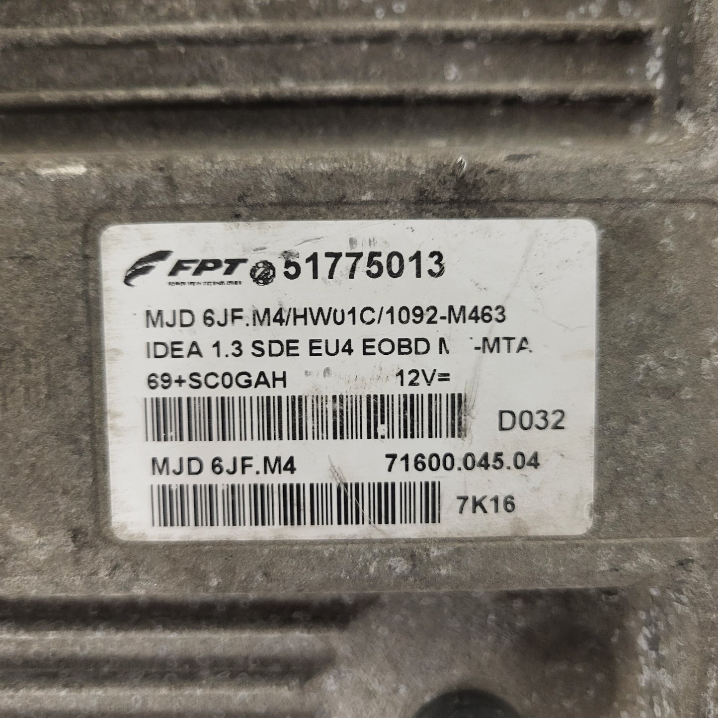 Fiat Idea 1.3 ECU / 51775013 / MJD 6JF.M4 / HW01C / 71600.045.04 / MAGNETI MARELLI