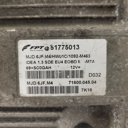 Fiat Idea 1.3 ECU / 51775013 / MJD 6JF.M4 / HW01C / 71600.045.04 / MAGNETI MARELLI