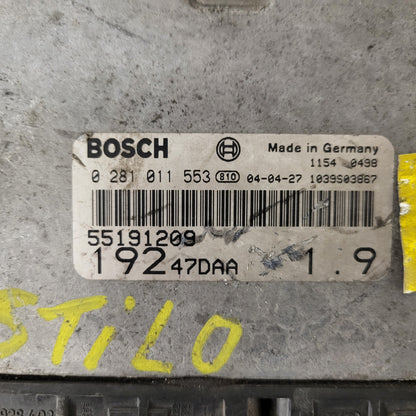 FIAT STILO 1.9 JTD ECU / 0281011553 / 55191209 / 19247DAA / BOSCH