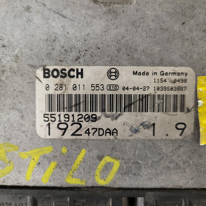 3x FIAT STILO 1.9 JTD ECU / 0281011553 / 55191209 / 19247DAA / BOSCH BULK STOCK