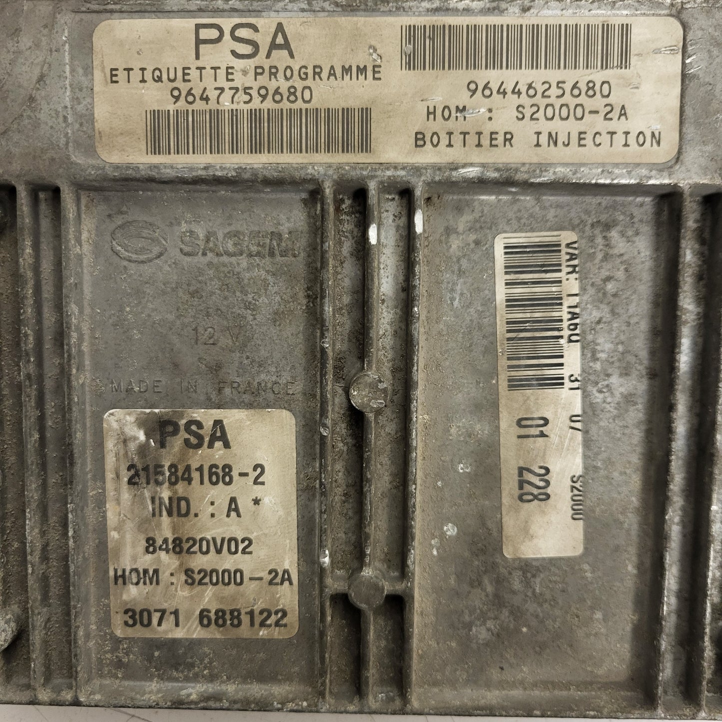 PEUGEOT CITROEN ECU / 21584168-2 / 9647759680 / 9644625680 / S2000-2A / SAGEM