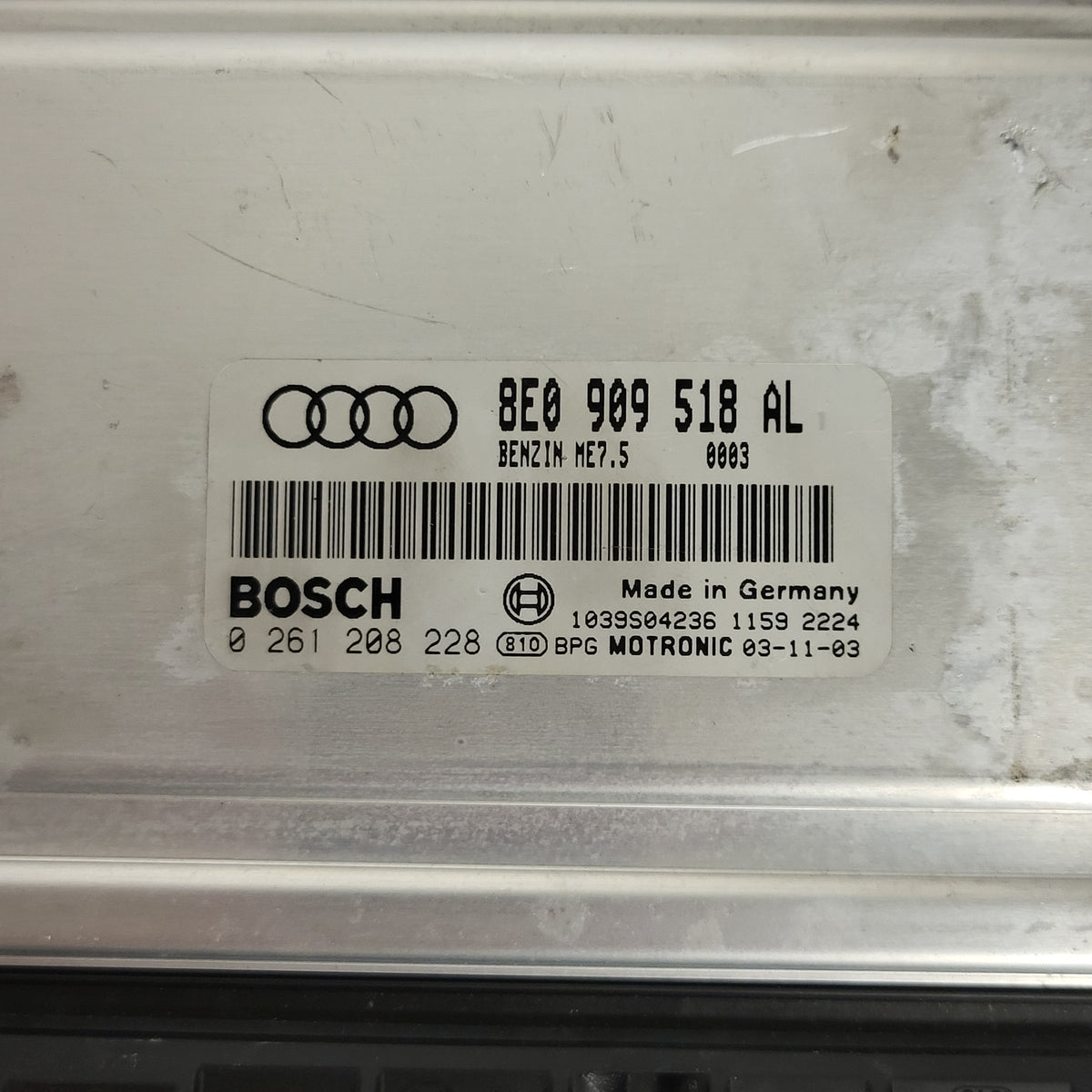 AUDI A4 B6 1.8T ECU / ME7.5 / 8E0909518AL / 0261208228 /  8E0909518 / BOSCH - B87-03 - 2