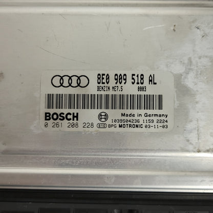AUDI A4 B6 1.8T ECU / ME7.5 / 8E0909518AL / 0261208228 /  8E0909518 / BOSCH - B87-03 - 2