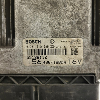 ALFA ROMEO 156 ECU / 0281010986 / 55188112 / 156436F16BDA16V / BOSCH