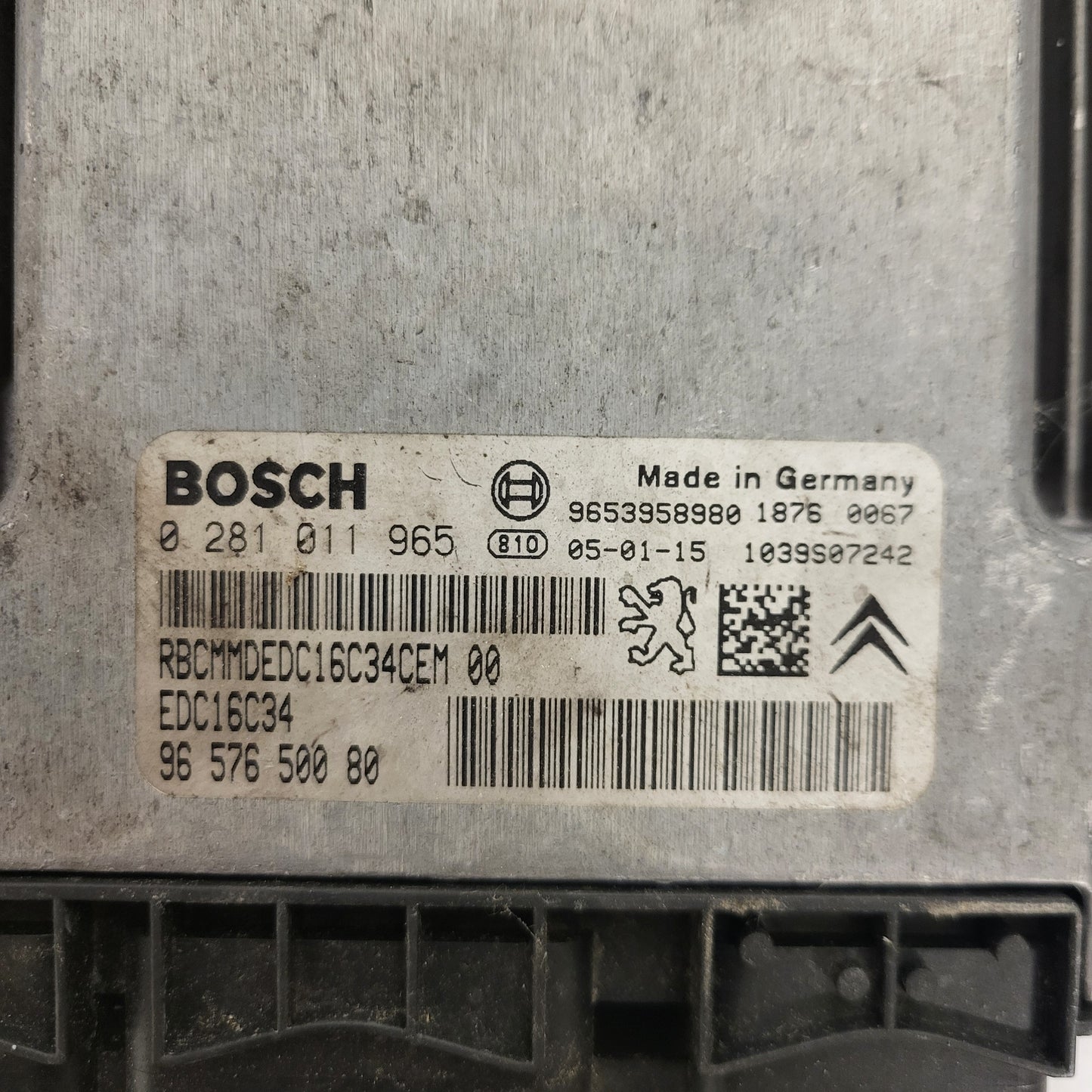 PEUGEOT 207 ECU / 0281011965 / 9657650080 / EDC16C34 / 9653958980 / BOSCH