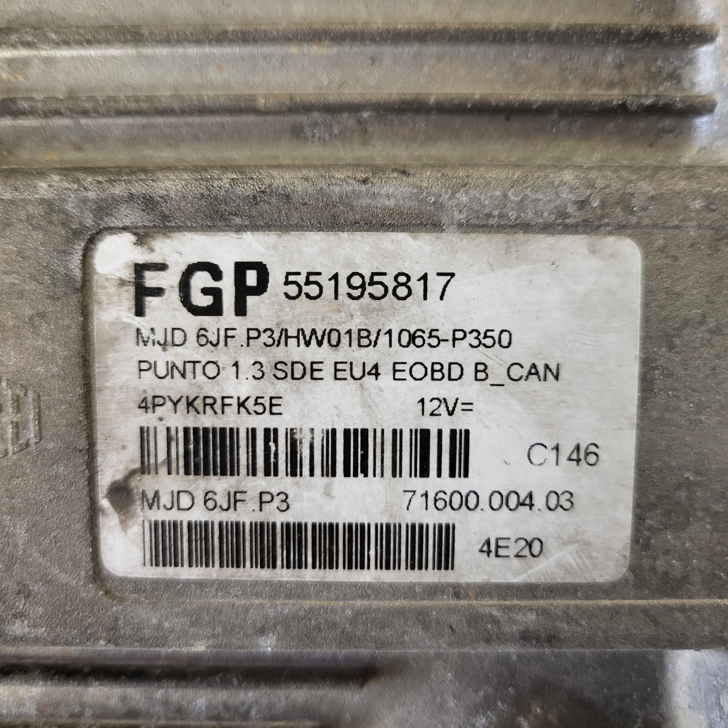 FIAT PUNTO ECU / MJD 6JF.P3 / 55195817 / HW1B / 71600.004.03 / MAGNETI MARELLI