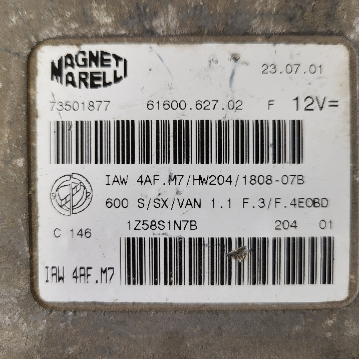 Fiat 600 ECU / IAW4AF.M7 / 73501877 / HW204 / MAGNETI MARELLI