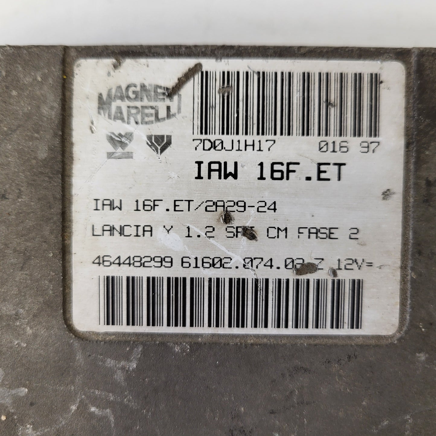 LANCIA Y 1.2 ECU / IAW16F.ET / 46448299 / 61602.074.02 / MAGNETI MARELLI