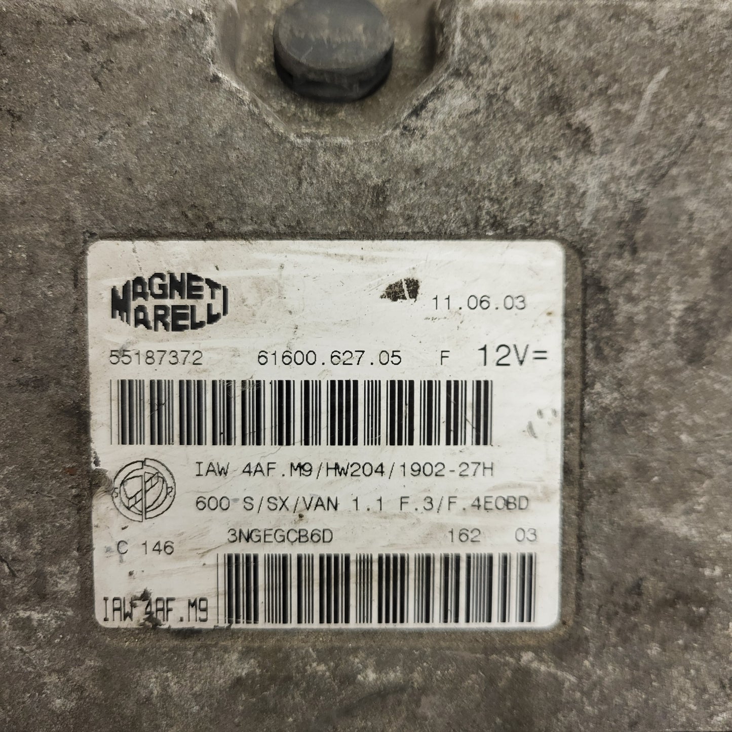 Fiat Seicento 600 ECU / 55187372 / IAW 4AF.M9 / 61600.627.05 / HW204 / MAGNETI MARELLI