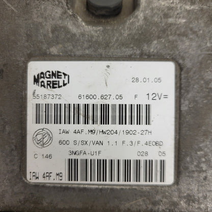 Fiat Seicento 600 ECU / 55187372 / IAW 4AF.M9 / 61600.627.05 / HW204 / MAGNETI MARELLI