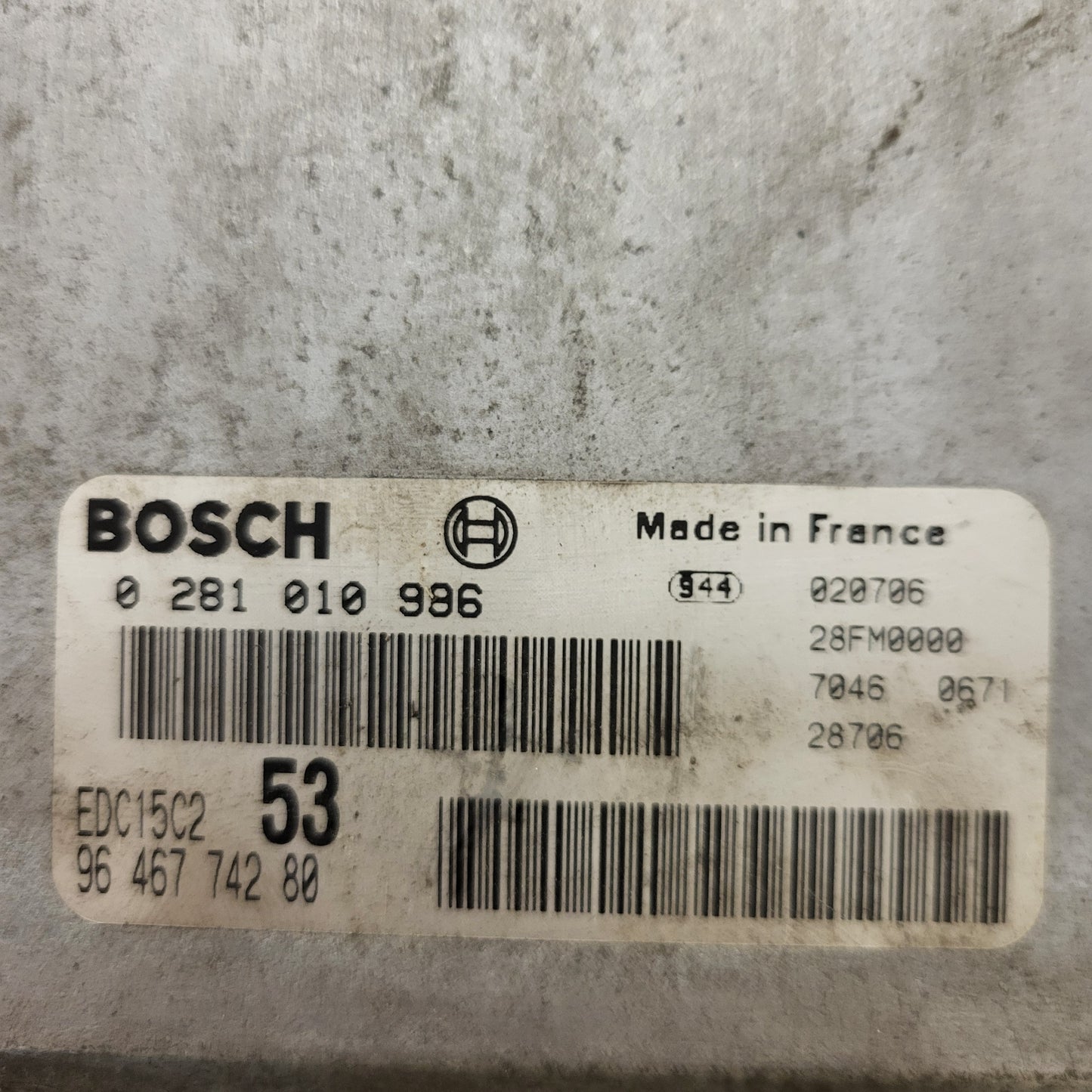 PEUGEOT CITROEN ECU / 0281010996 / EDC15C2 / 9646774280 / BOSCH