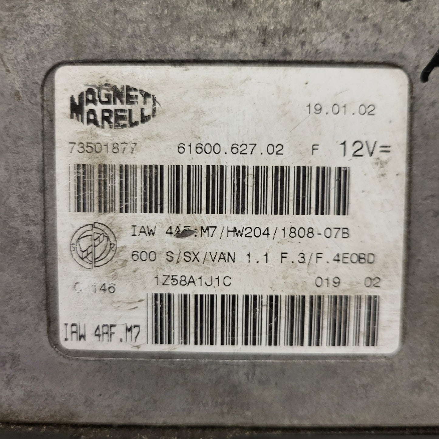 Fiat 600 ECU / IAW4AF.M7 / 73501877 / HW204 / MAGNETI MARELLI