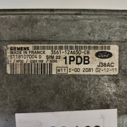 Ford ECU / S118107004D / 3S61-12A650-CB / 1PDB / SIM22 / J38AC / SIEMENS