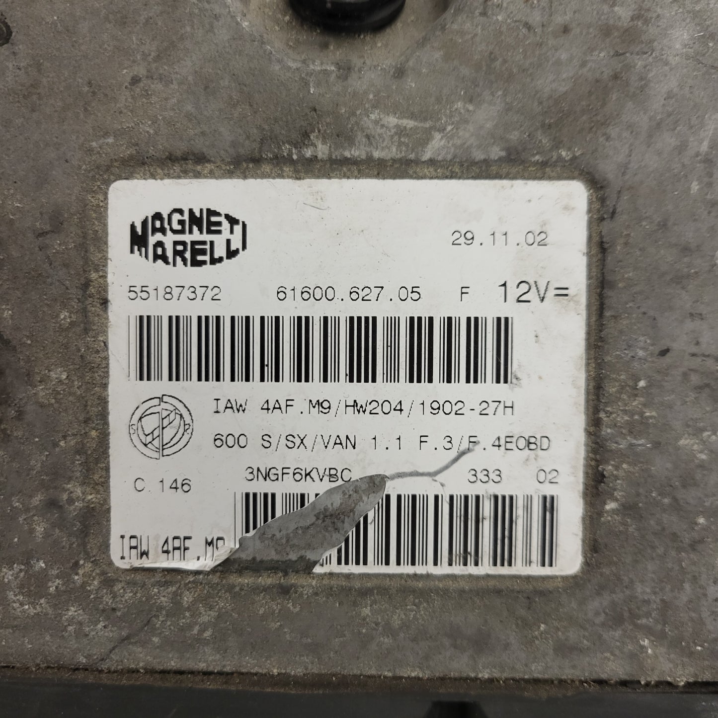 Fiat Seicento 600 ECU / 55187372 / IAW 4AF.M9 / 61600.627.05 / HW204 / MAGNETI MARELLI