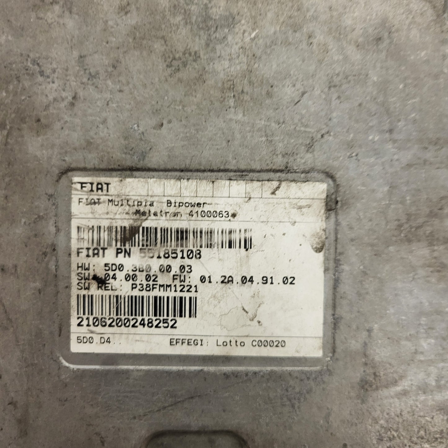 FIAT MULTIPLA BIPOWER ECU / 55185108 / 4100063 / 5D03B00003 / METATRON