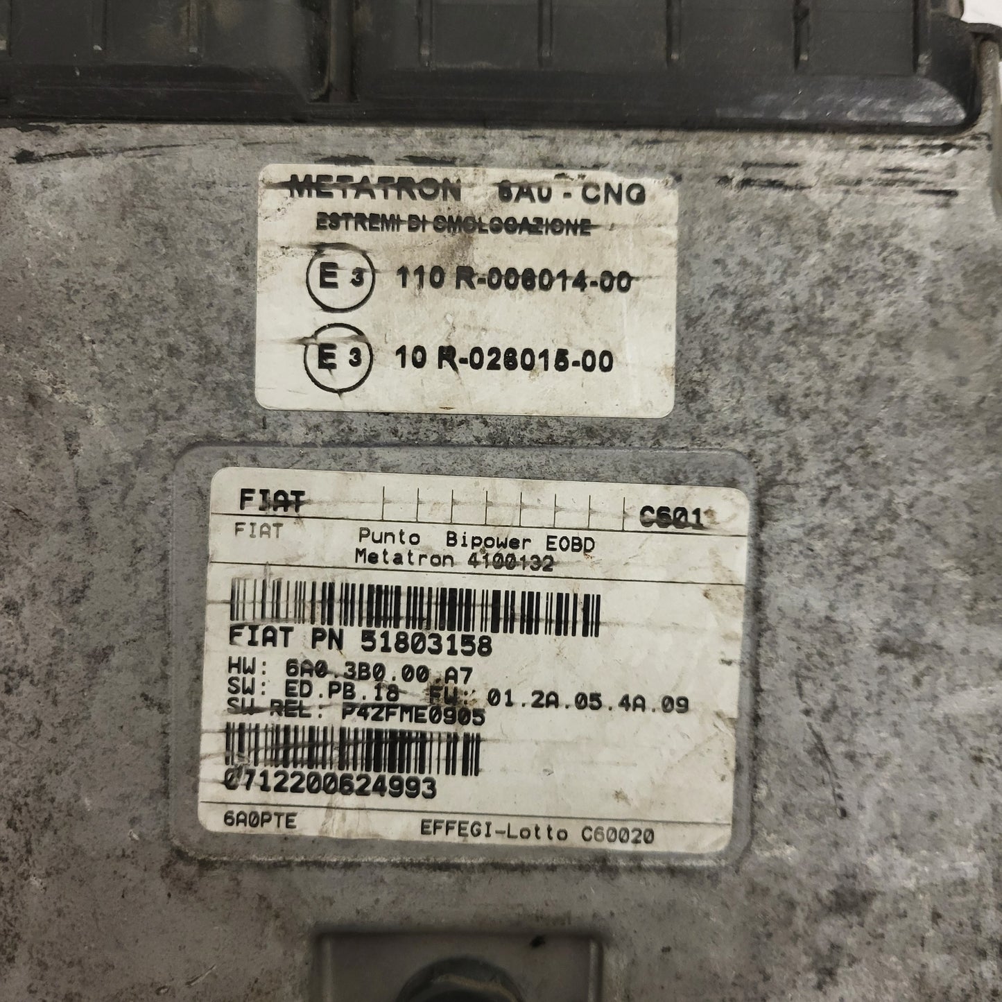 Fiat Punto ECU / 51803158 / 4100132 / 110R-006014-00 / 10R-026015-00 / METATRON