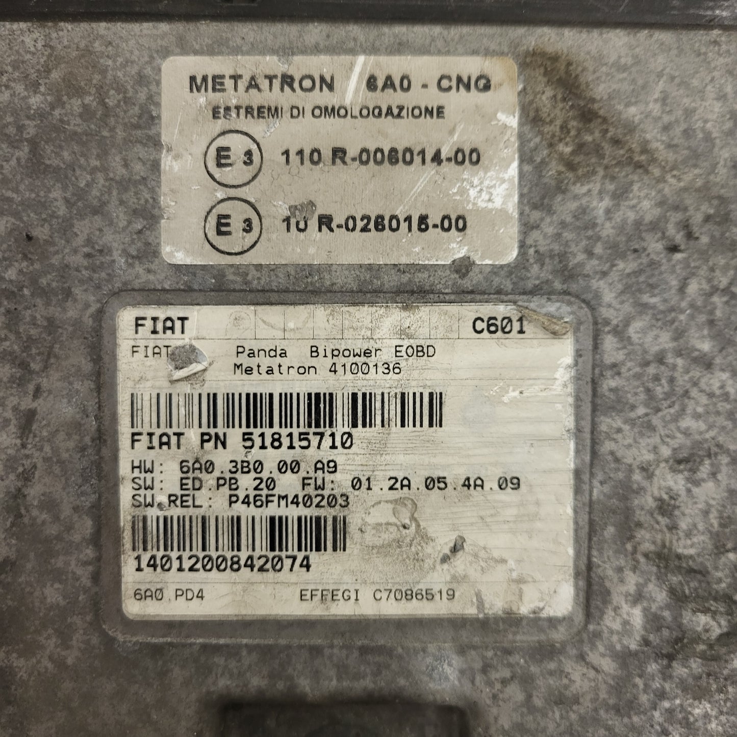 FIAT PANDA BIPOWER ECU / 51815710 / 1401200842074 / 4100136 / 6A03B000A9 / METATRON