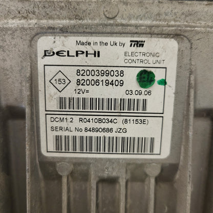 Renault ECU / 8200399038 / 8200619409 / R0410B034C / DCM1.2 / DELPHI
