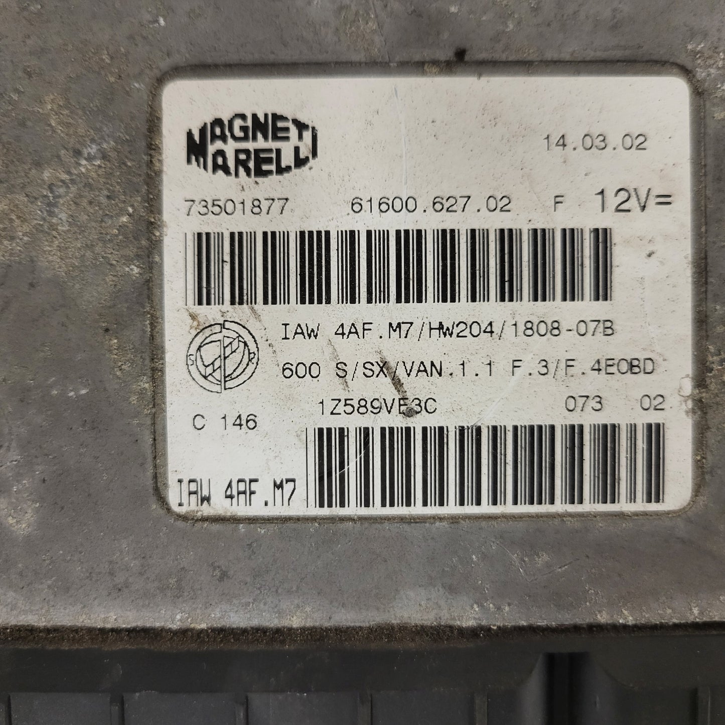 Fiat 600 ECU / IAW4AF.M7 / 73501877 / HW204 / MAGNETI MARELLI