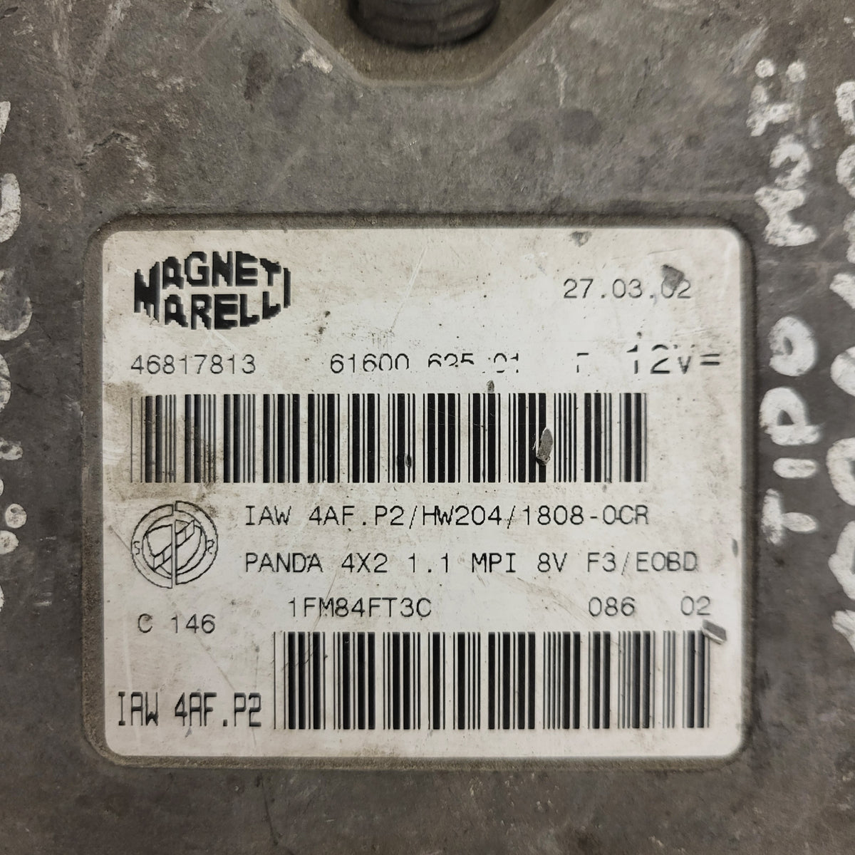 FIAT PANDA 1.1 ECU / 46817813 / IAW 4AF.P2 / 61600.625.01 / HW204 / MAGNETI - C09-05 - 2