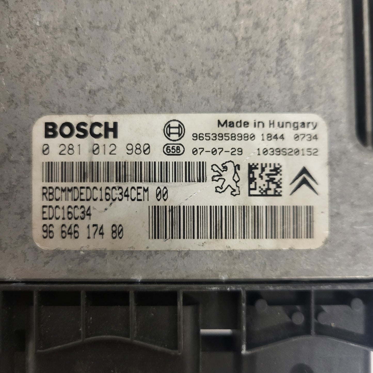CITROEN C4 PICASSO 1.6 HDI ECU / 0281012980 / EDC16C34 / 9664617480 / BOSCH