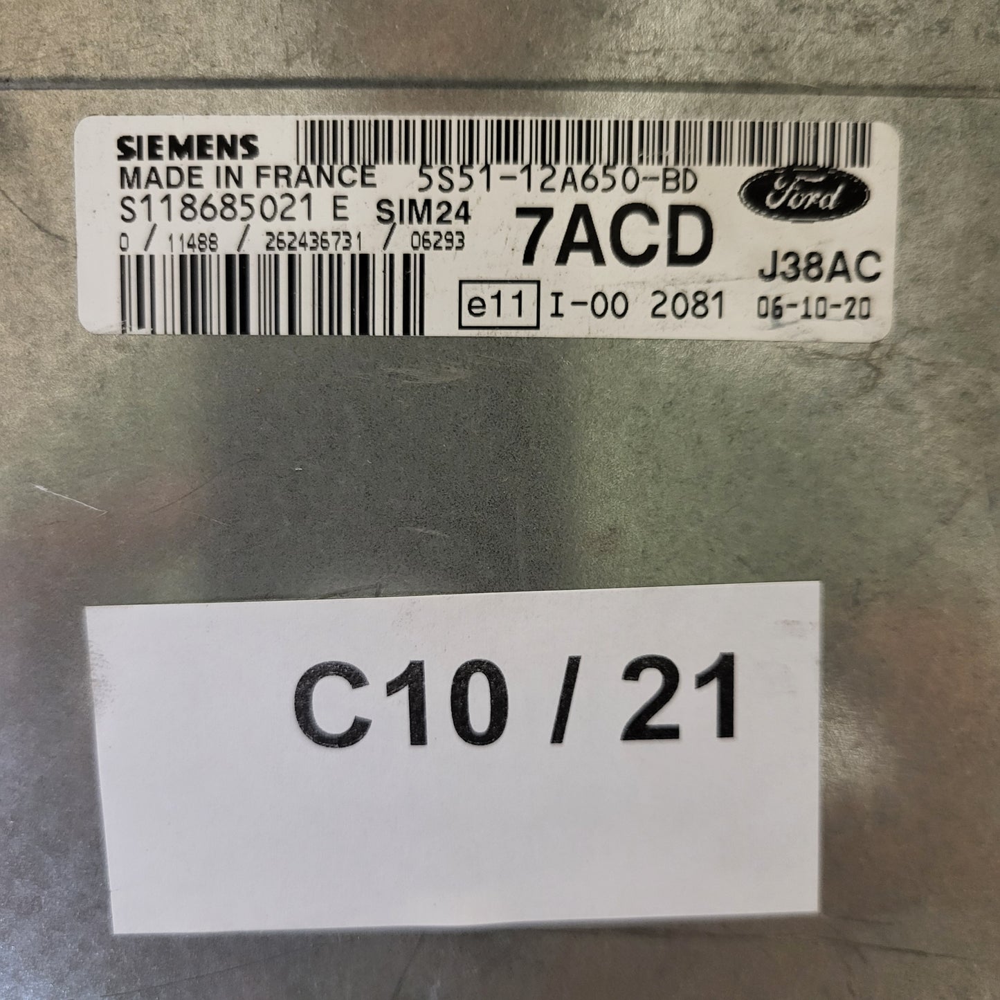 FORD KA ECU / 5S51-12A650-BD / S118685021 / S118685021E / 7ACD / SIM24 / SIEMENS