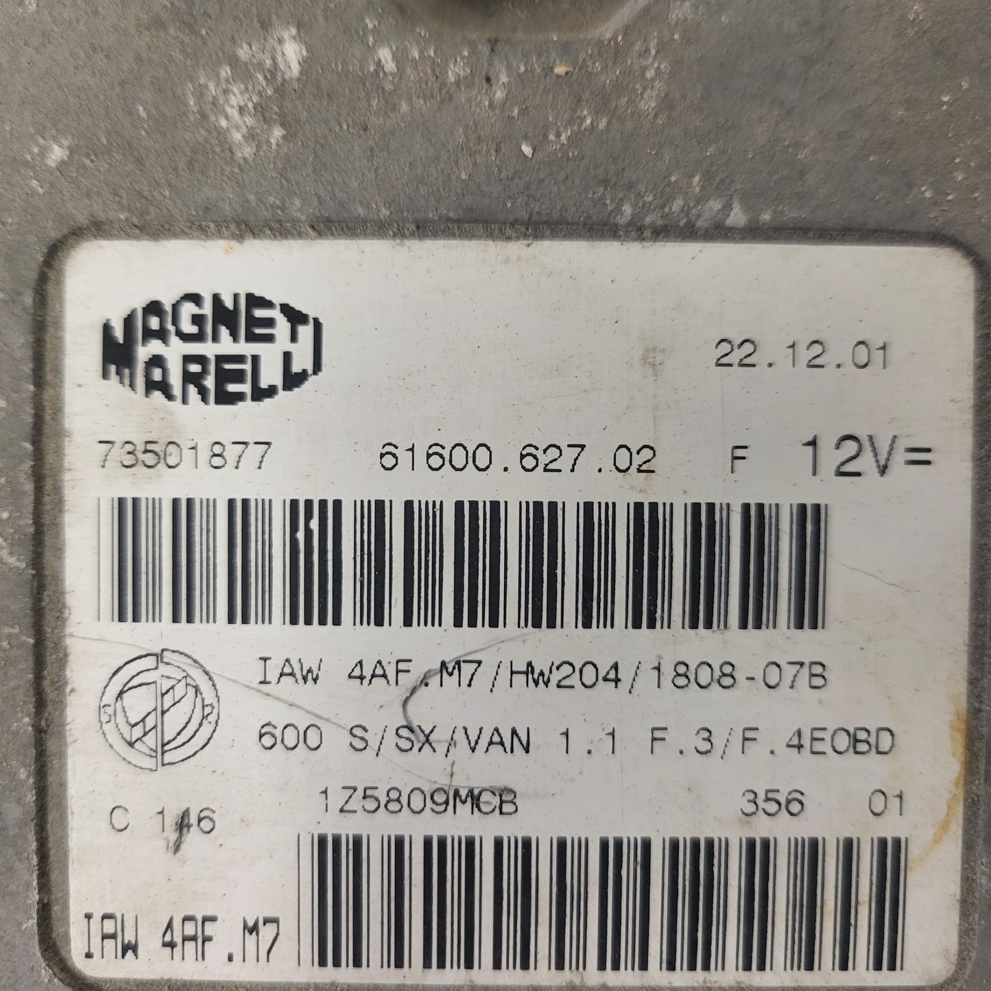 Fiat 600 ECU / IAW4AF.M7 / 73501877 / HW204 / MAGNETI MARELLI