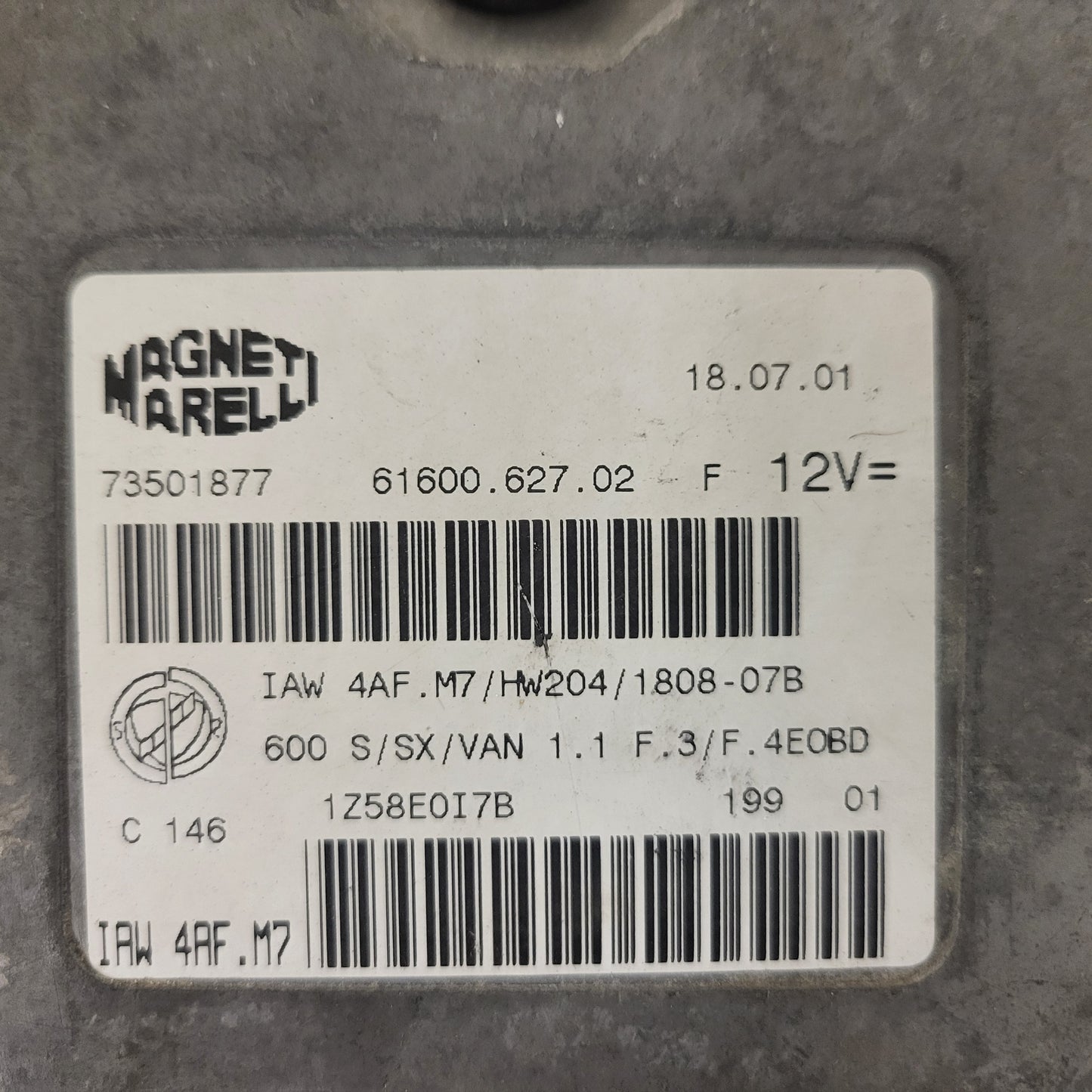 Fiat 600 ECU / IAW4AF.M7 / 73501877 / HW204 / MAGNETI MARELLI