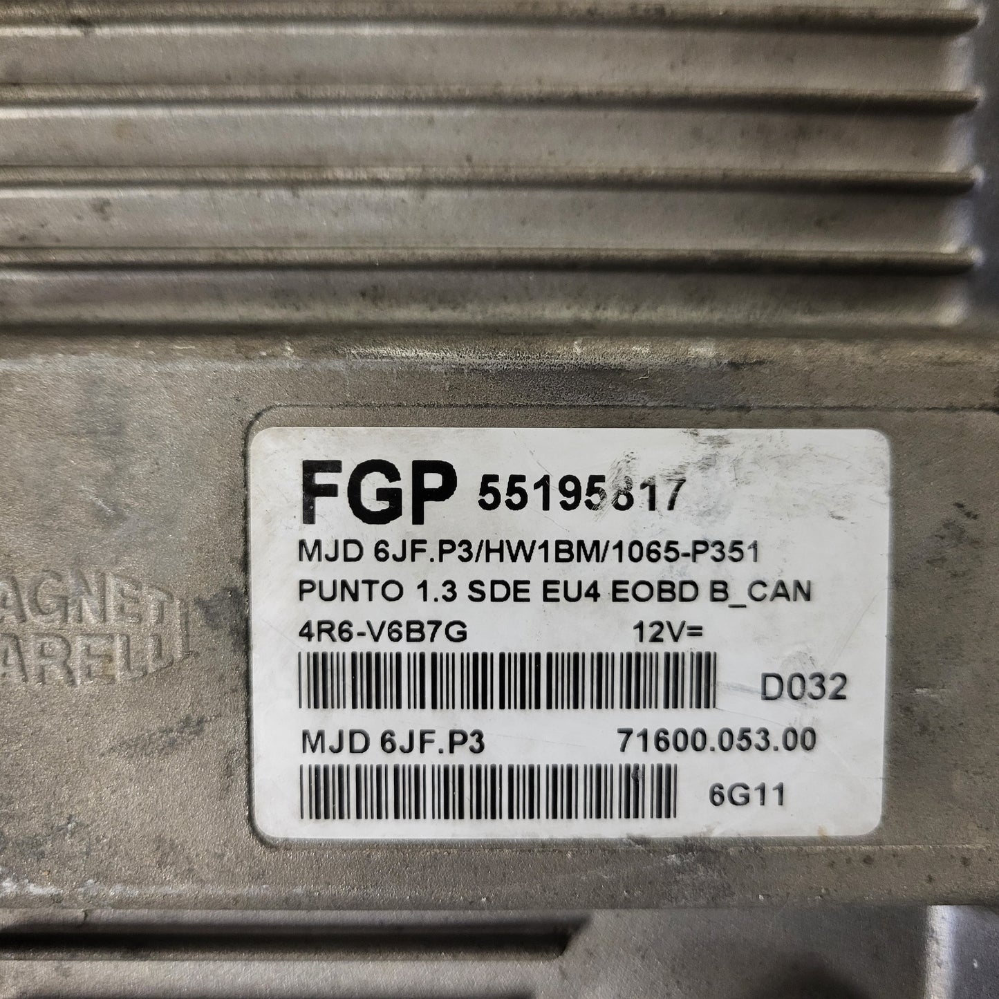 FIAT PUNTO ECU / MJD 6JF.P3 / 55195817 / HW1BM / 71600.053.00 / MAGNETI MARELLI