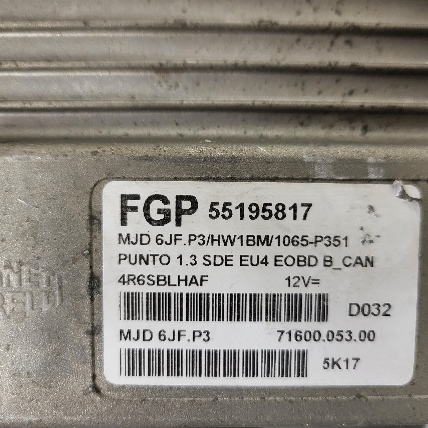 FIAT PUNTO ECU / MJD 6JF.P3 / 55195817 / HW1BM / 71600.053.00 / MAGNETI MARELLI