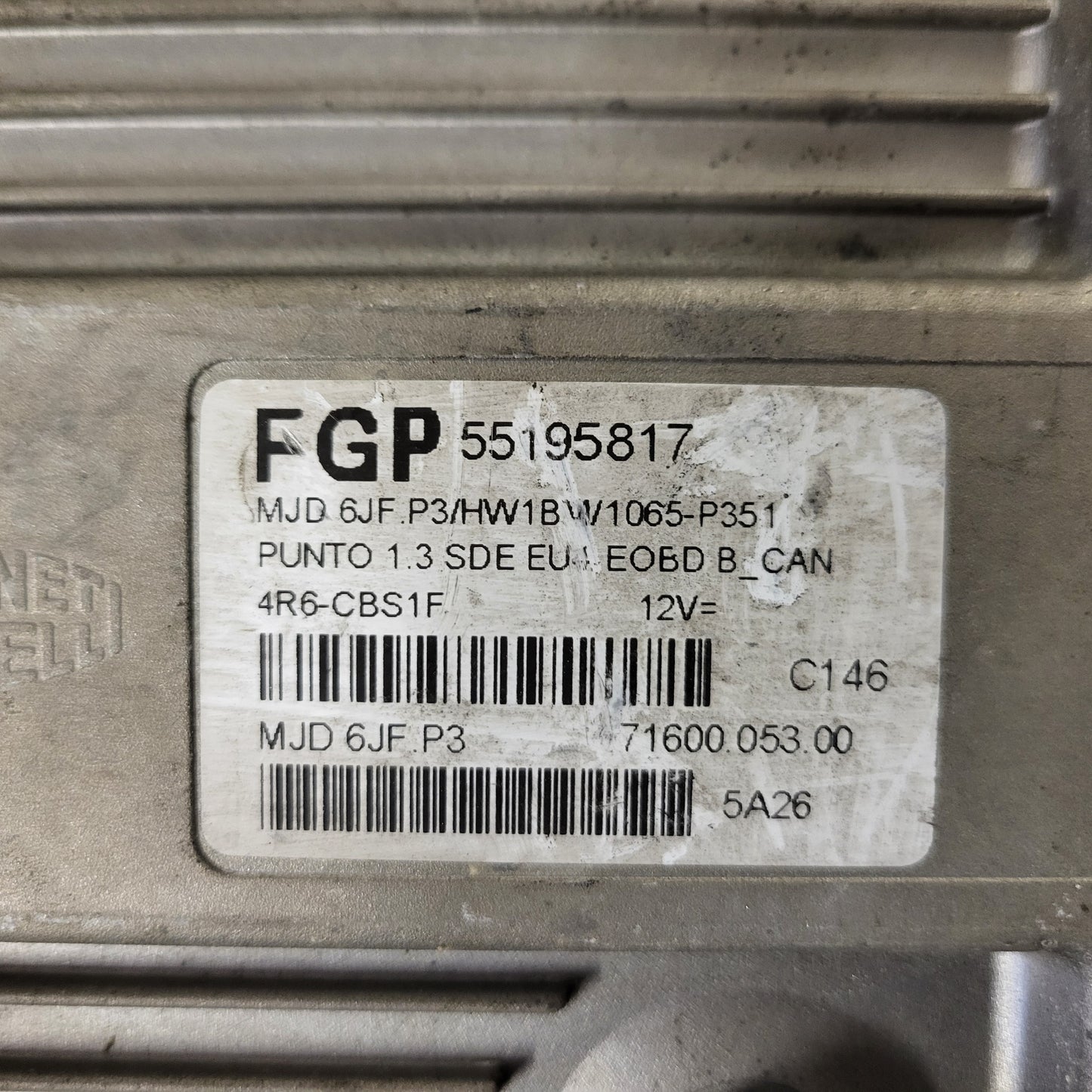 FIAT PUNTO ECU / MJD 6JF.P3 / 55195817 / HW1BM / 71600.053.00 / MAGNETI MARELLI
