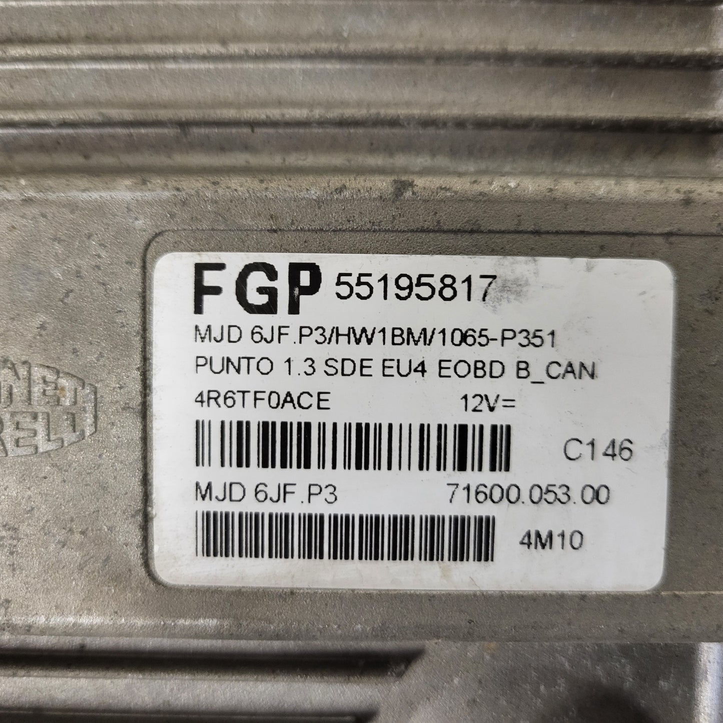 FIAT PUNTO ECU / MJD 6JF.P3 / 55195817 / HW1BM / 71600.053.00 / MAGNETI MARELLI