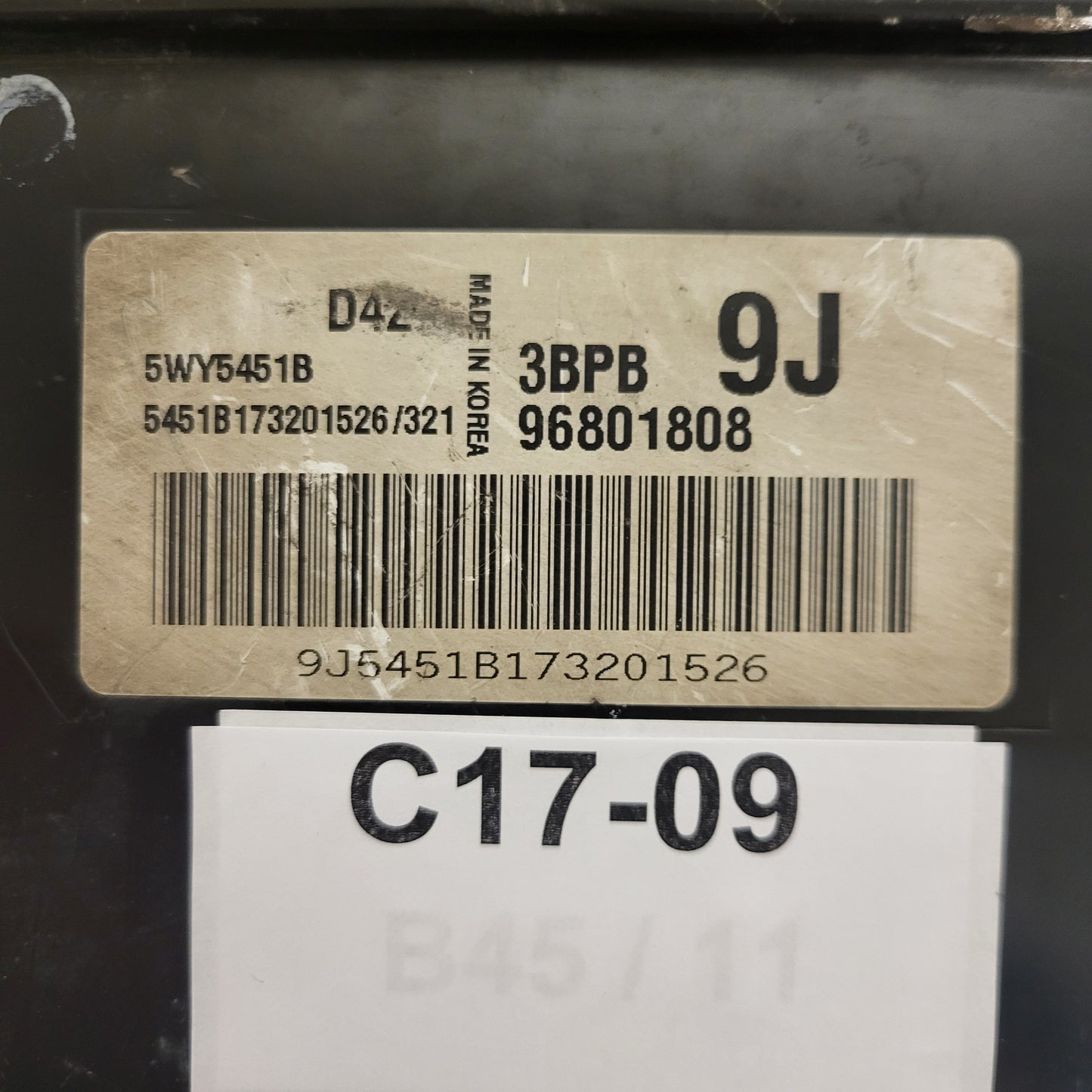 CHEVROLET MATIZ ECU / 96801808 / 5WY5451B / 3BPB / 9J / D42 / DAEWOO