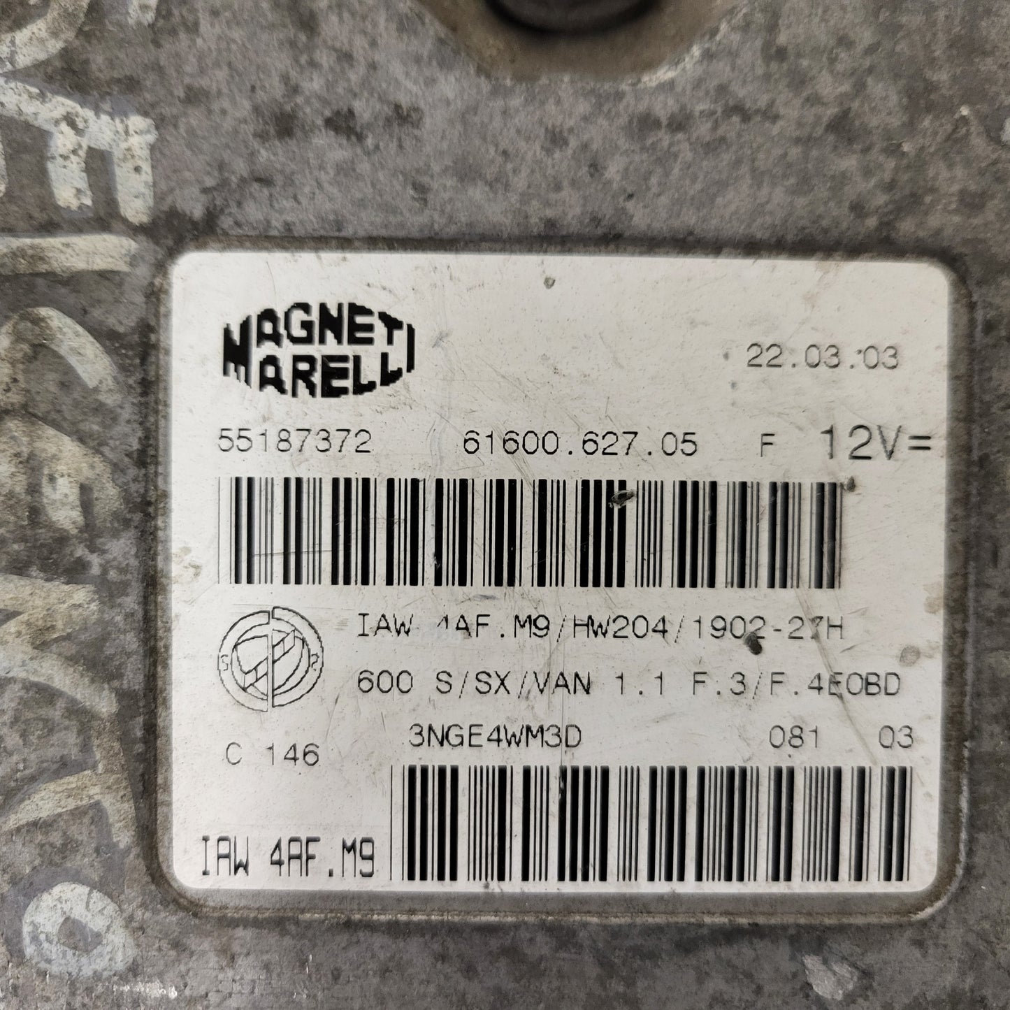 Fiat Seicento 600 ECU / 55187372 / IAW4AF.M9 / 61600.627.05 / MAGNETI MARELLI