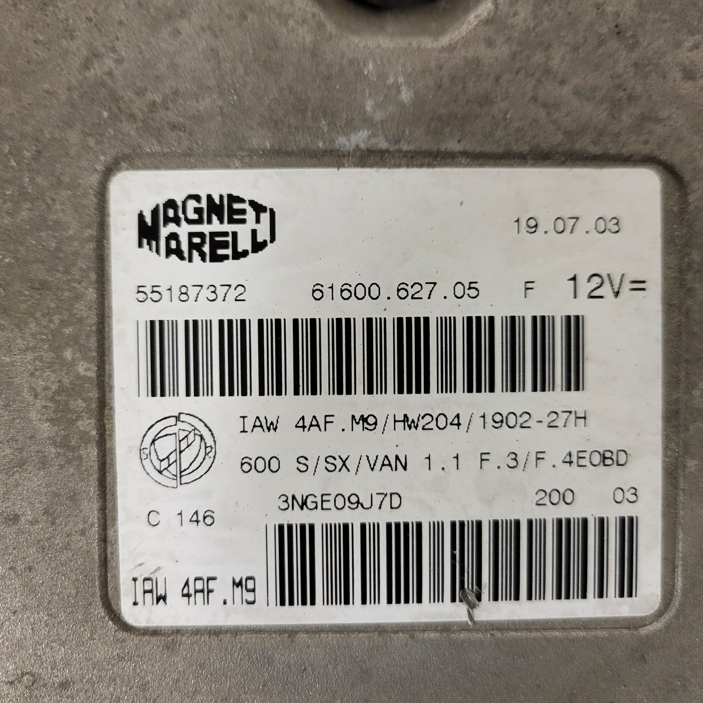 Fiat Seicento 600 ECU / 55187372 / IAW4AF.M9 / 61600.627.05 / MAGNETI MARELLI