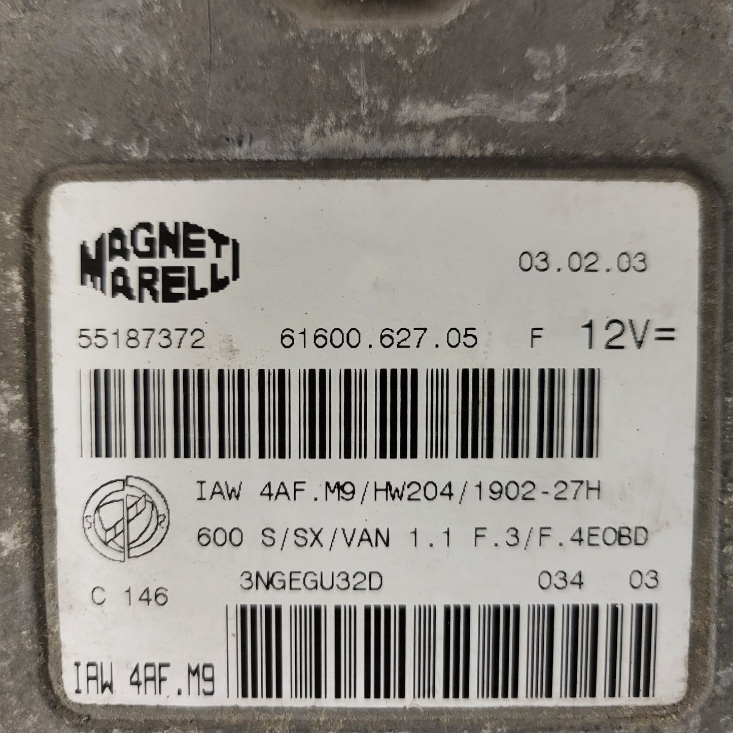 Fiat Seicento 600 ECU / 55187372 / IAW4AF.M9 / 61600.627.05 / MAGNETI MARELLI