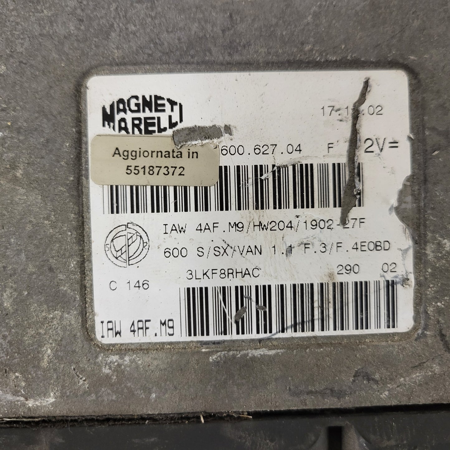 Fiat Seicento 600 ECU / 55187372 / IAW4AF.M9 / 61600.627.05 / MAGNETI MARELLI