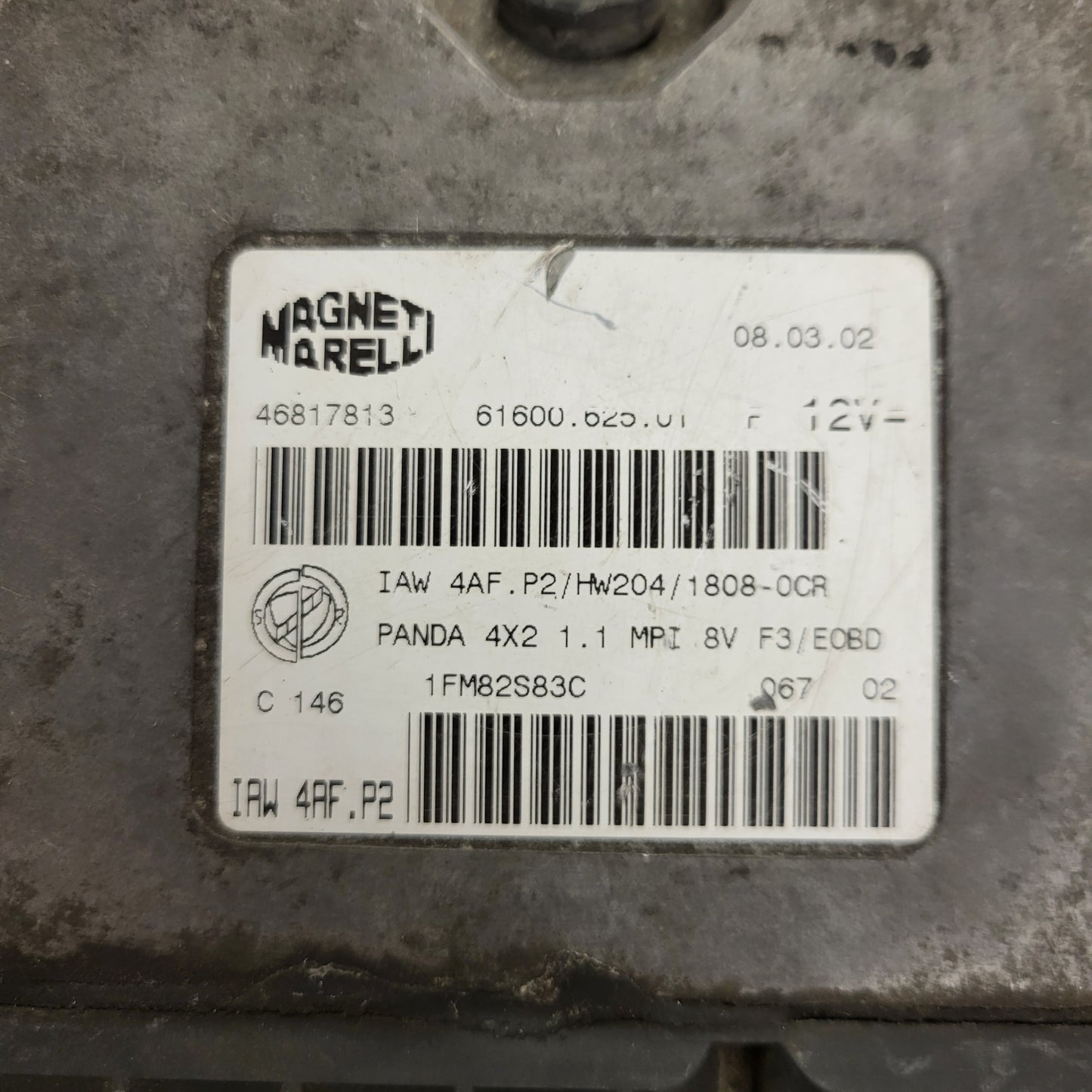 FIAT PANDA 1.1 ECU / 46817813 / IAW 4AF.P2 / 61600.625.01 / HW204 / MAGNETI MARELLI