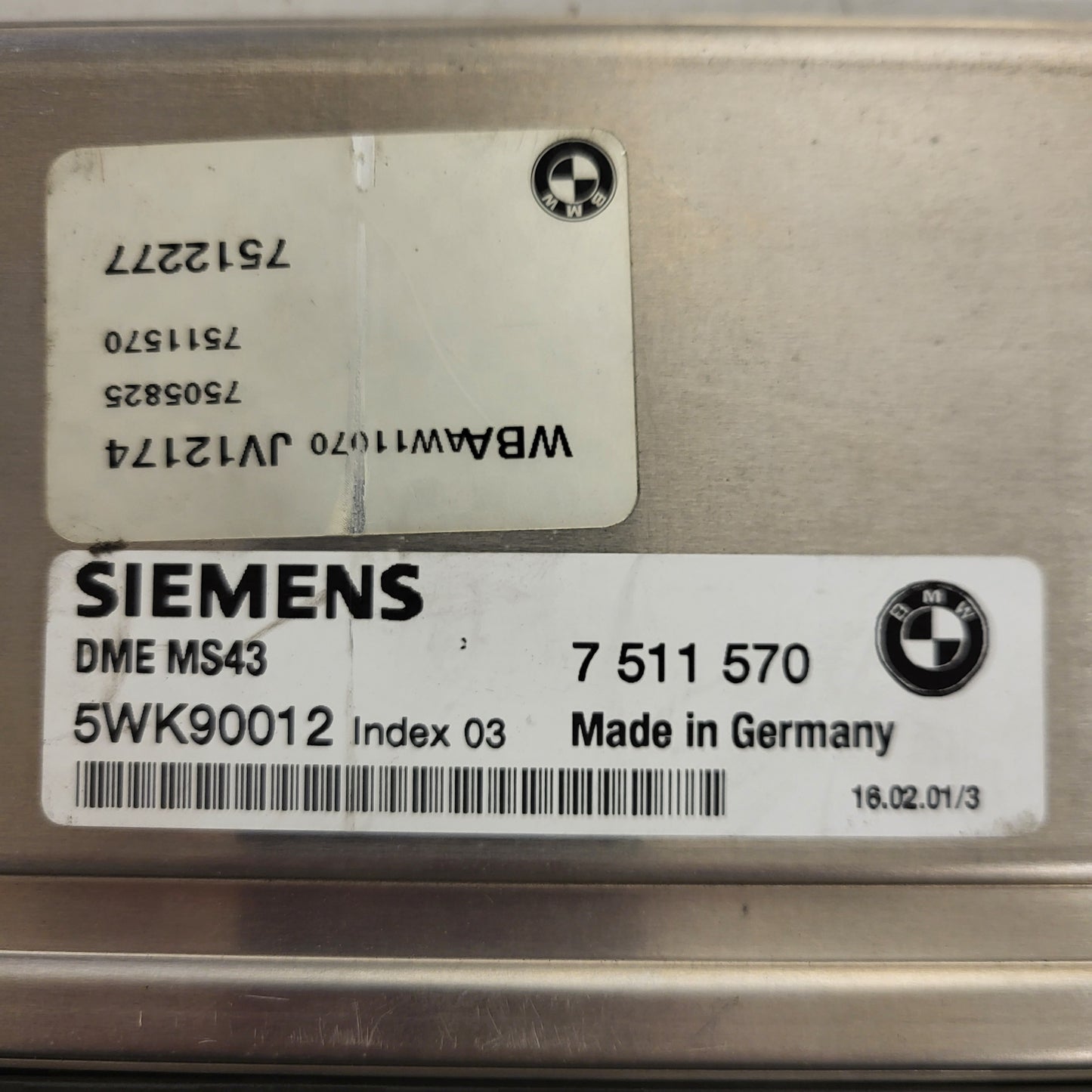 BMW M54 6 CL ECU / 7511570 / 5WK90012 / INDEX 03 / DME MS43 / 7512277 / SIEMENS