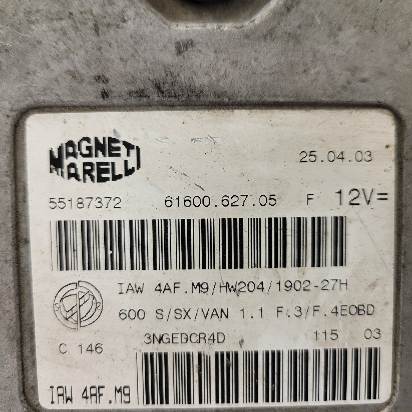 Fiat Seicento 600 ECU / 55187372 / IAW4AF.M9 / 61600.627.05 / MAGNETI MARELLI