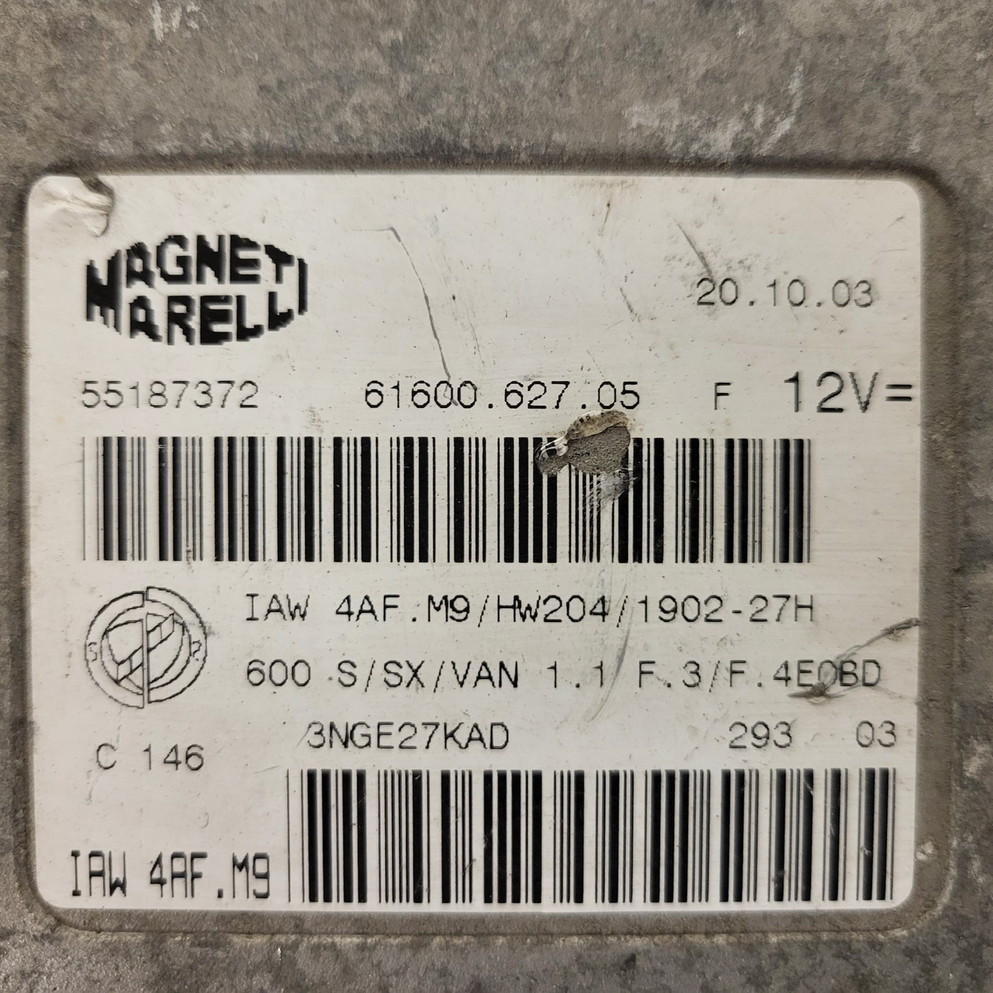 Fiat Seicento 600 ECU / 55187372 / IAW4AF.M9 / 61600.627.05 / MAGNETI MARELLI
