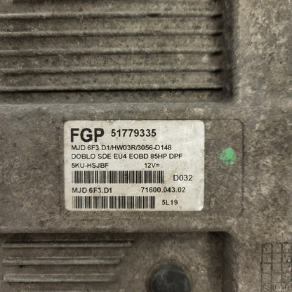 FIAT DOBLO ECU / 51779335 / MJD 6F3.D1 / HW03R / 71600.043.02 / MAGNETI MARELLI