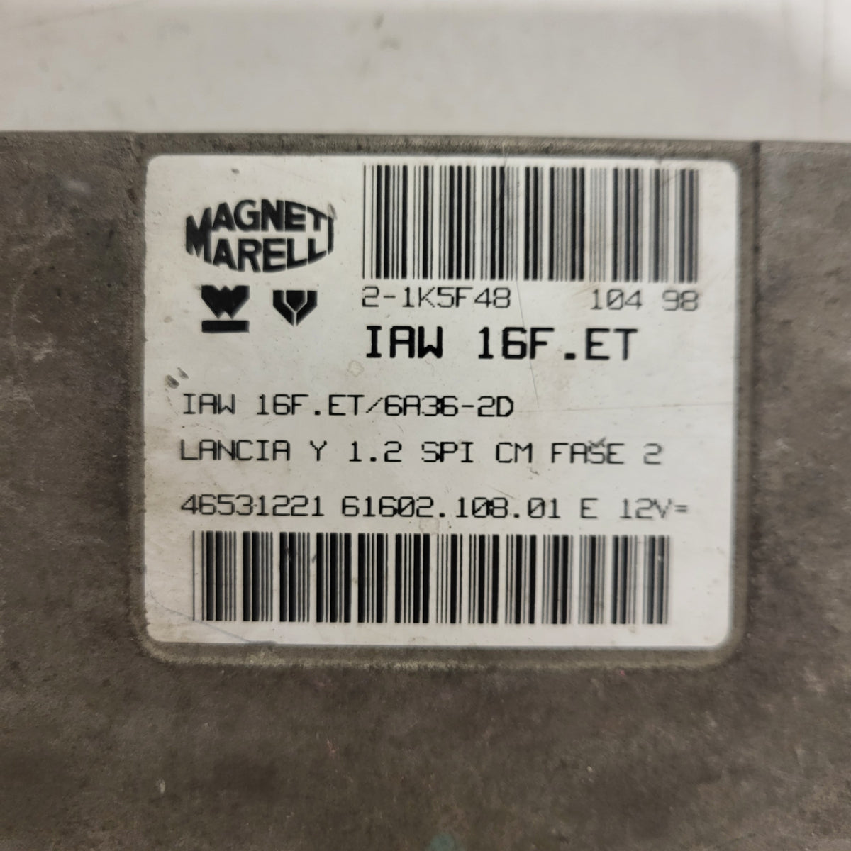 LANCIA YPSILON 1.2 ECU / IAW 16F.ET / 46531221 / 61602.108.01 / MAGNETI MARELLI - C30-10 - 2