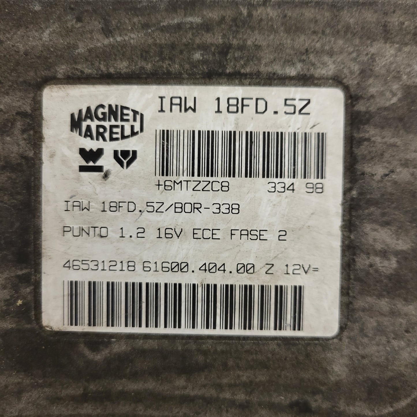Fiat Punto 1.2 16V ECU / IAW 18FD.5Z / 46531218 / 61600.404.00 / MAGNETI MARELLI