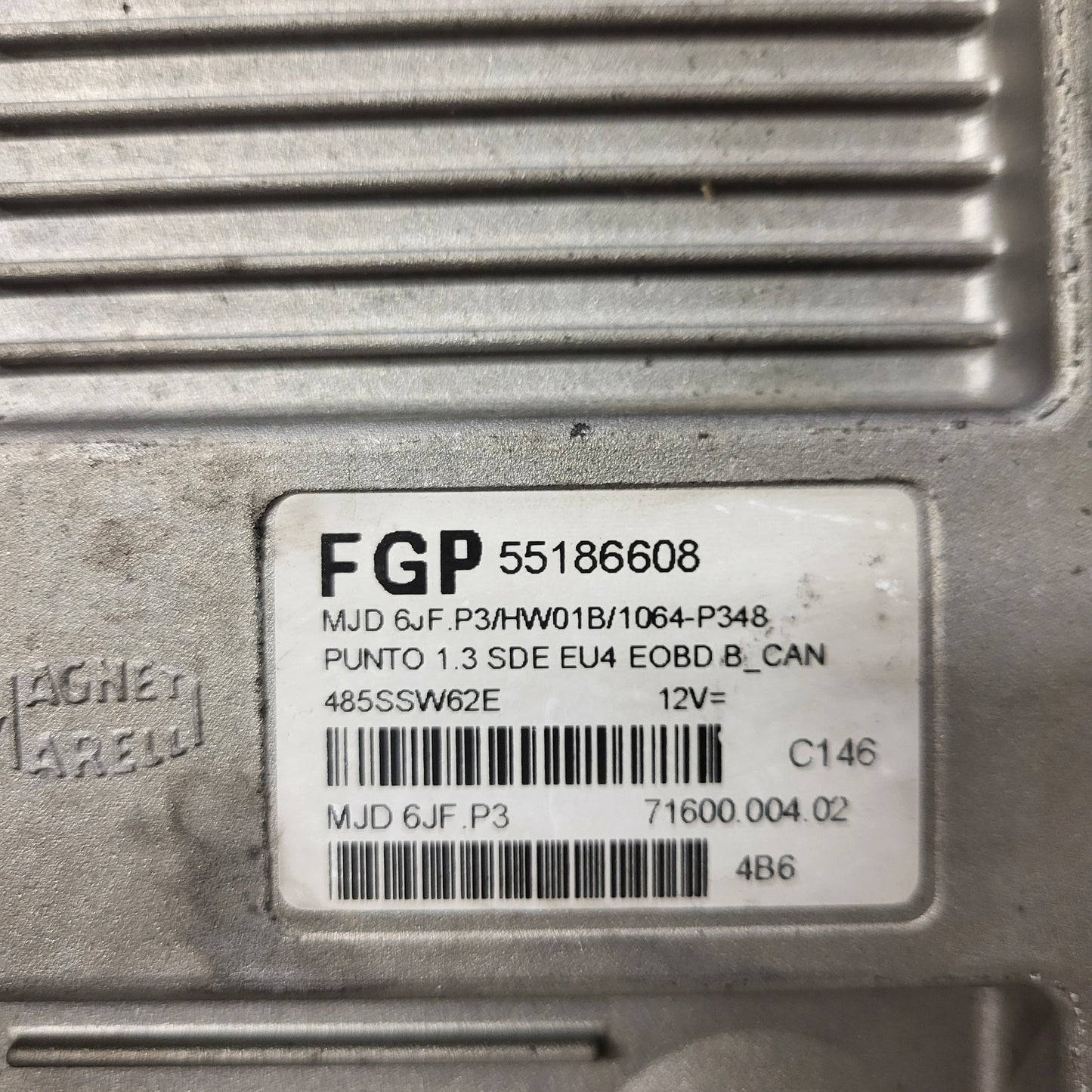 Fiat Punto 1.3 ECU / 55186608 / MJD 6JF.P3 / HW01B / MAGNETI MARELLI