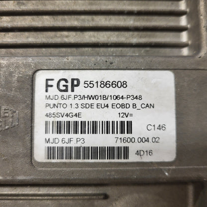 Fiat Punto 1.3 ECU / 55186608 / MJD 6JF.P3 / HW01B / MAGNETI MARELLI