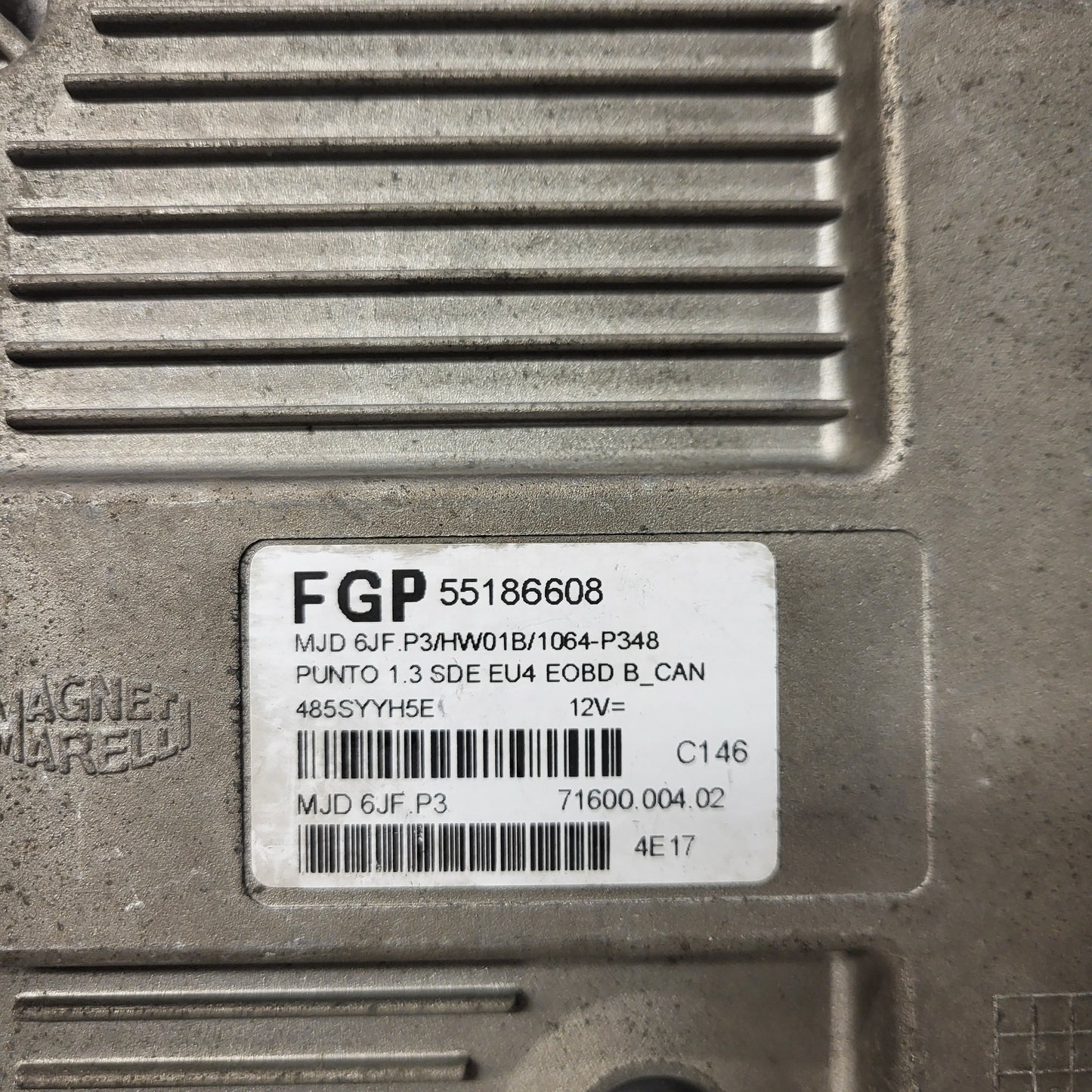 Fiat Punto 1.3 ECU / 55186608 / MJD 6JF.P3 / HW01B / MAGNETI MARELLI
