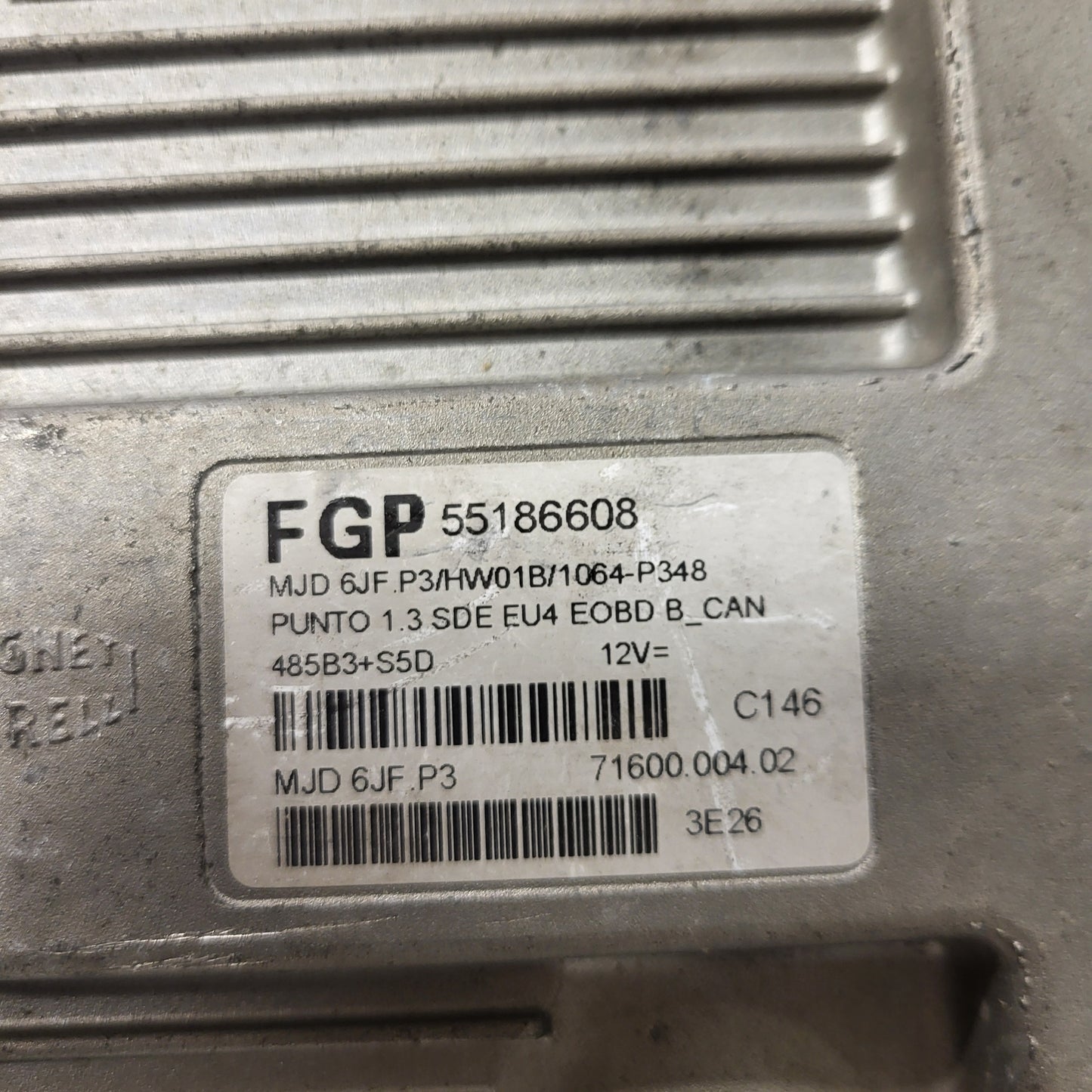 Fiat Punto 1.3 ECU / 55186608 / MJD 6JF.P3 / HW01B / MAGNETI MARELLI