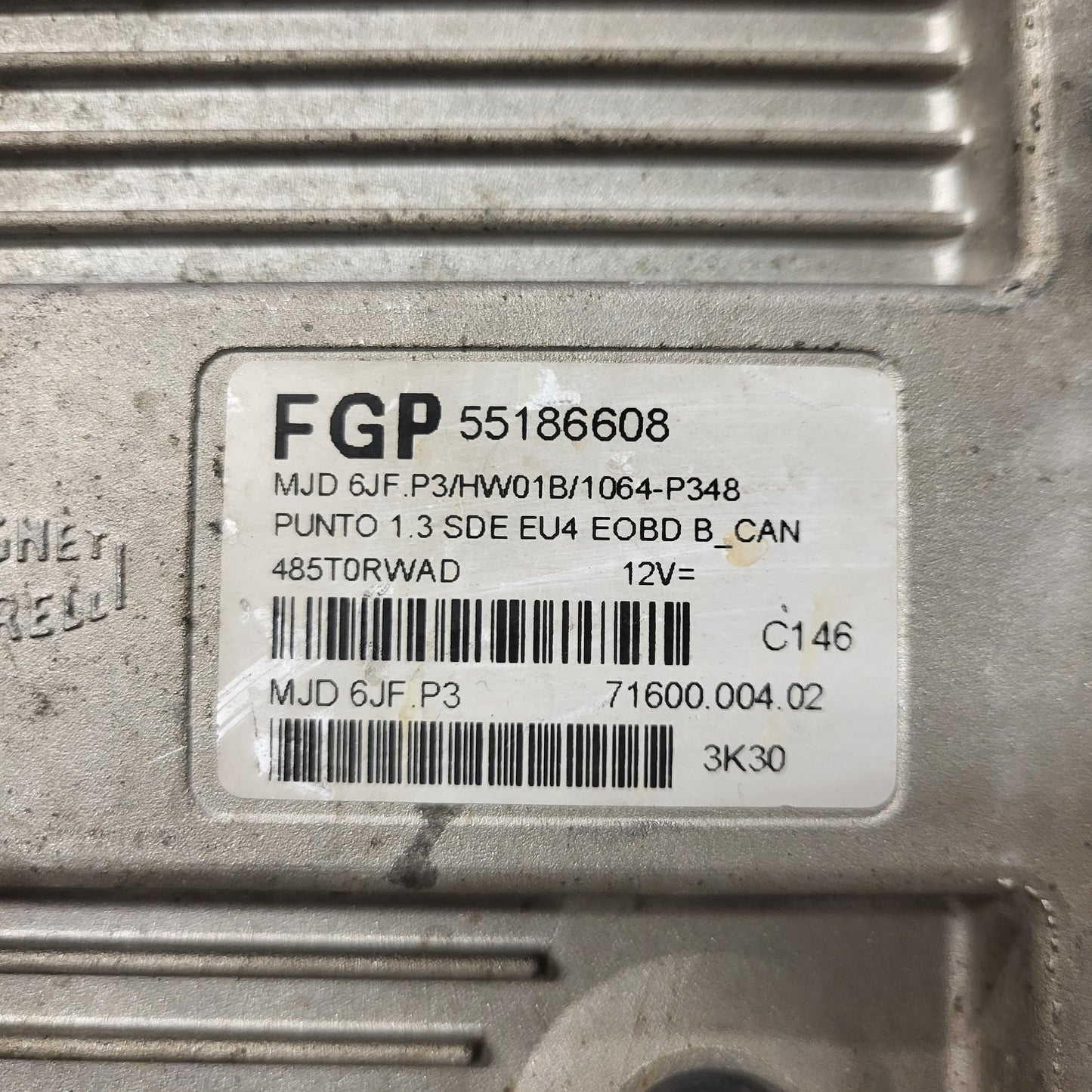 Fiat Punto 1.3 ECU / 55186608 / MJD 6JF.P3 / HW01B / MAGNETI MARELLI