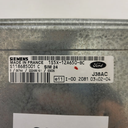 FORD KA ECU / 1S5X-12A650-BC / S118685001 / S118685001C / SIM24 / J38AC / SIEMENS